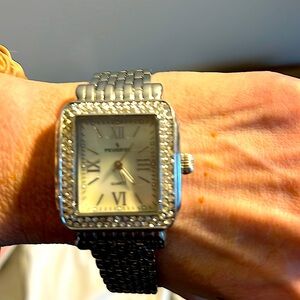 PEUGEOT Swiss Women Ceramic Watch Square Case Swarovski Crystal Bezel & Bracelet
